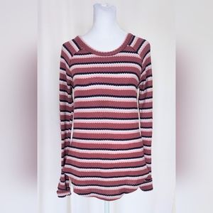 Wishful Park Long Sleeve Knit Shirt Top Pink White Stripe Size Small